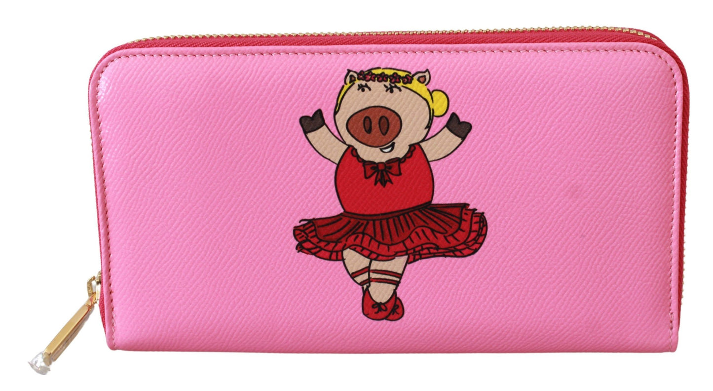 Pink Year Of The Pig Continental Clutch Leather Wallet