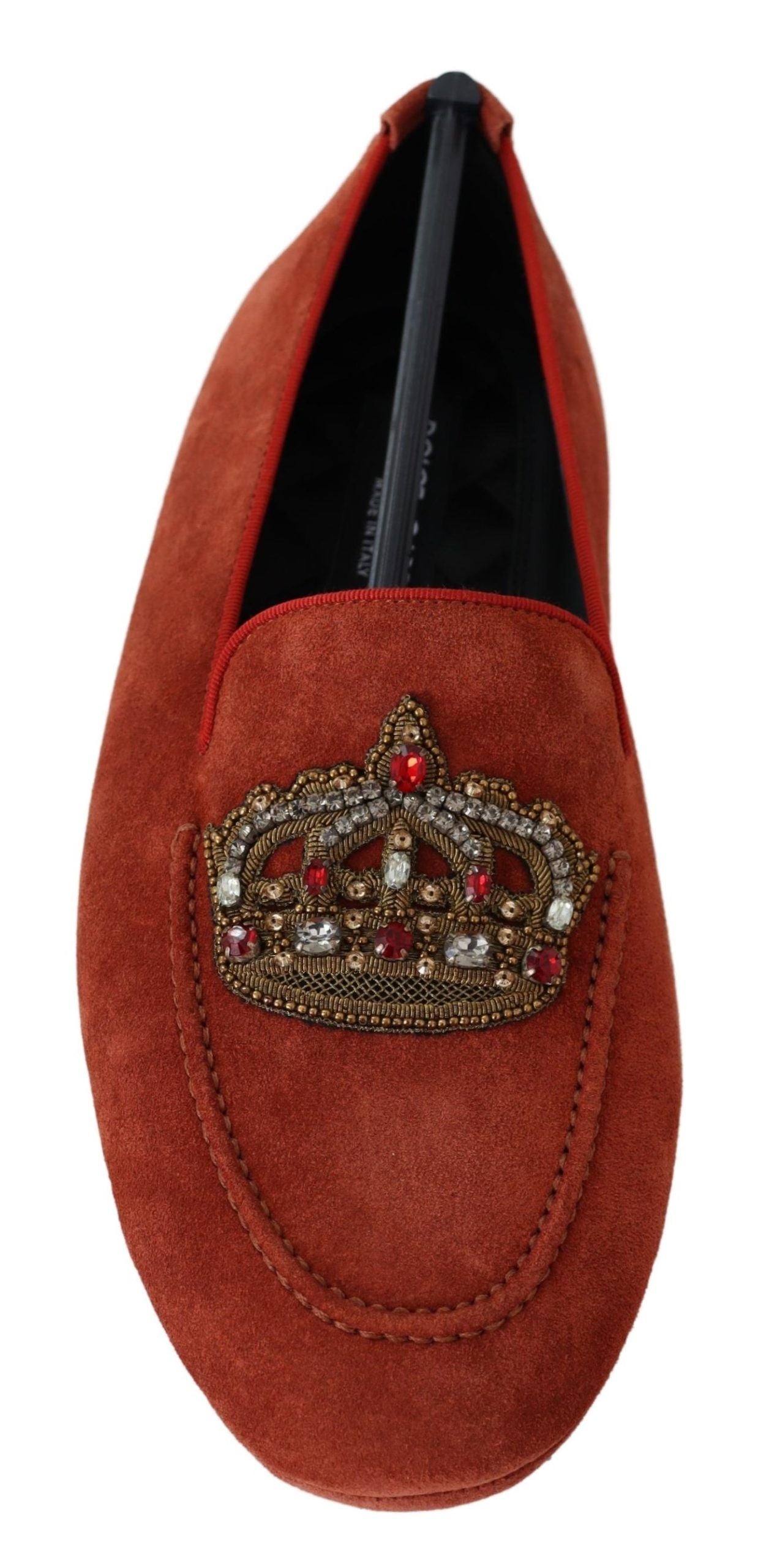 Opulent Orange Leather Loafers with Gold Embroidery