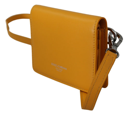 Sunny Yellow Leather Bifold Wallet with Strap
