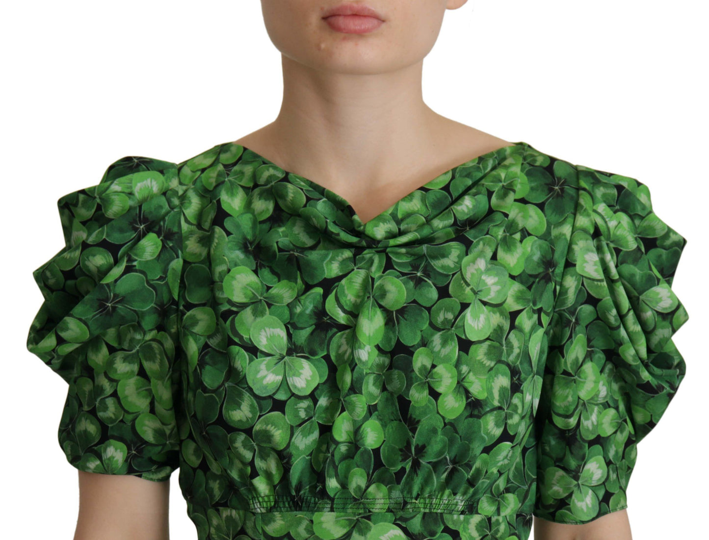 Elegant Green Silk Puff Sleeve Blouse