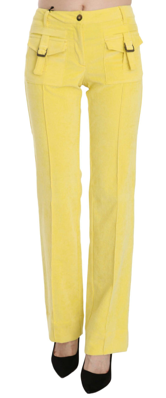 Chic Yellow Corduroy Mid Waist Pants