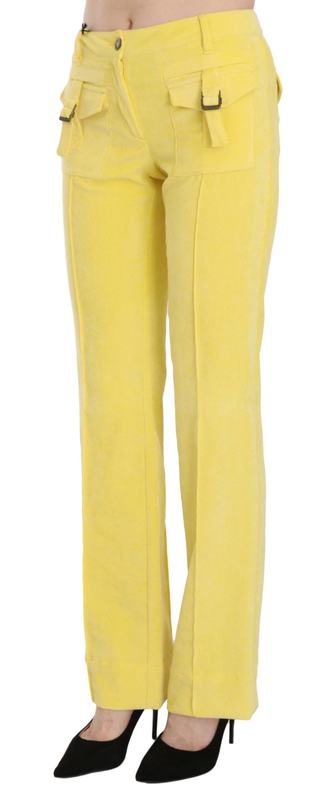 Chic Yellow Corduroy Mid Waist Pants