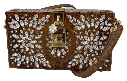 Elegant Crystal-Studded Gold Box Bag