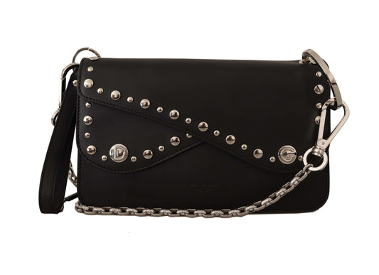 Elegant Black Leather Shoulder Bag with Silver Detailing