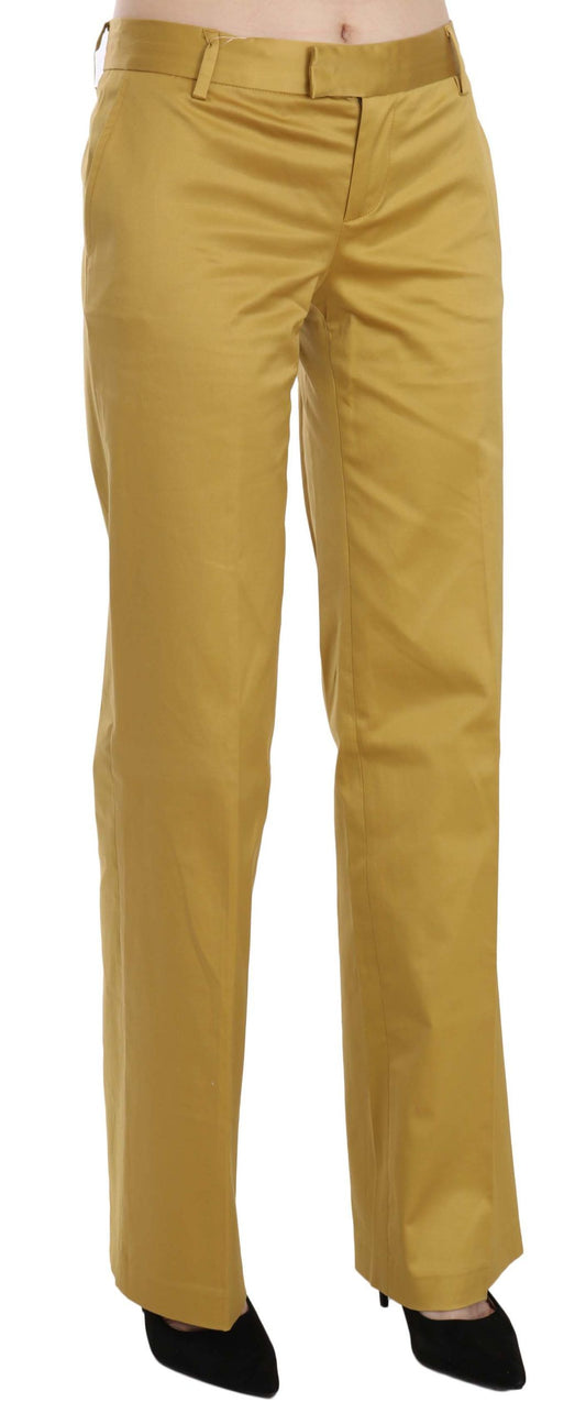 Mustard Mid Waist Tailored Cotton Pants