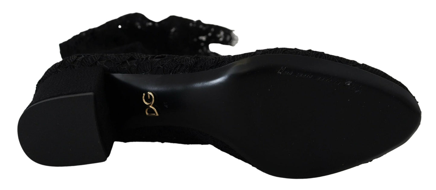 Elegant Black Lace Stretch Sock Pumps