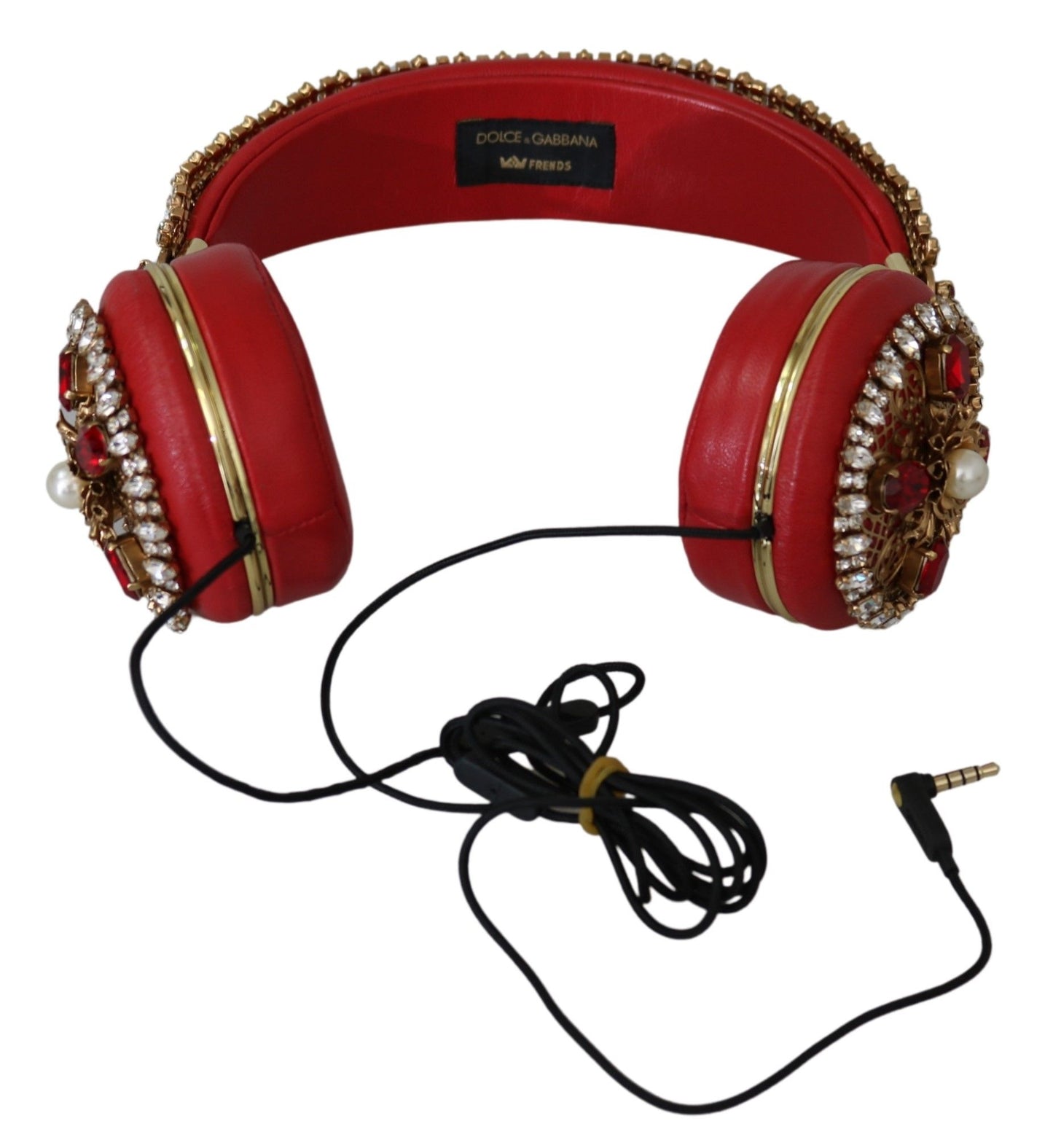 Exquisite Red Crystal Leather Headphones