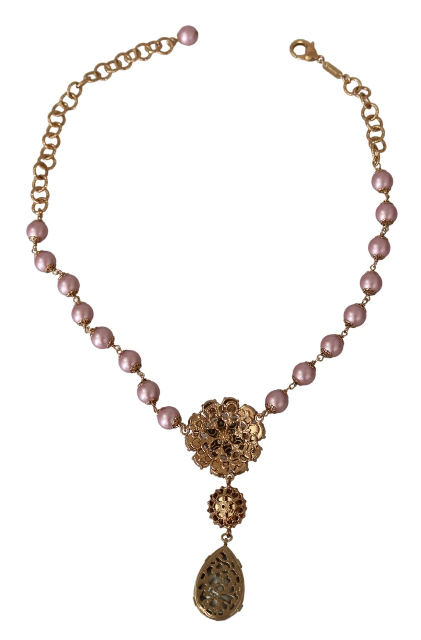 Elegant Pink Pearl Crystal Necklace