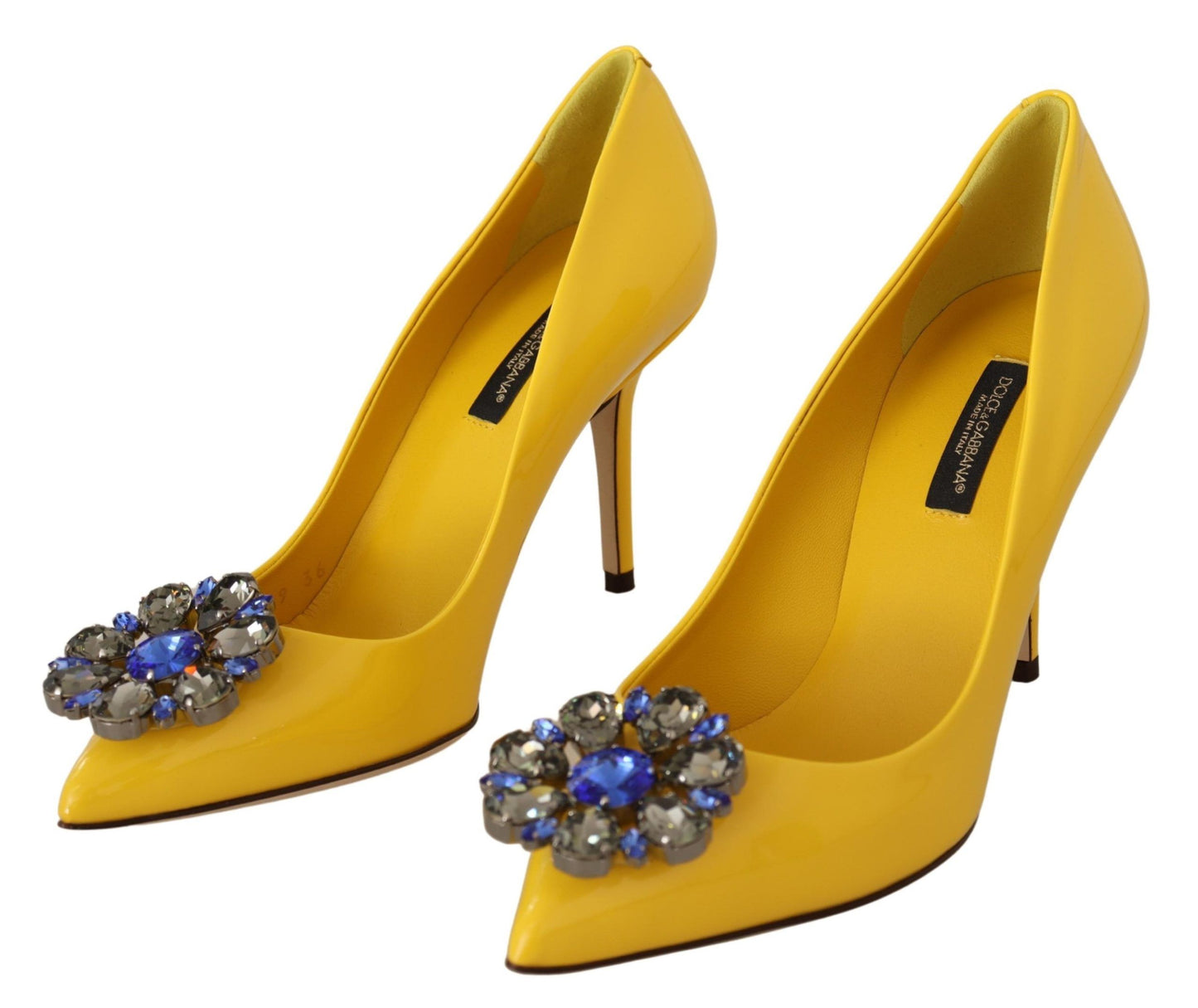 Yellow Patent Leather Crystal Heels Pump