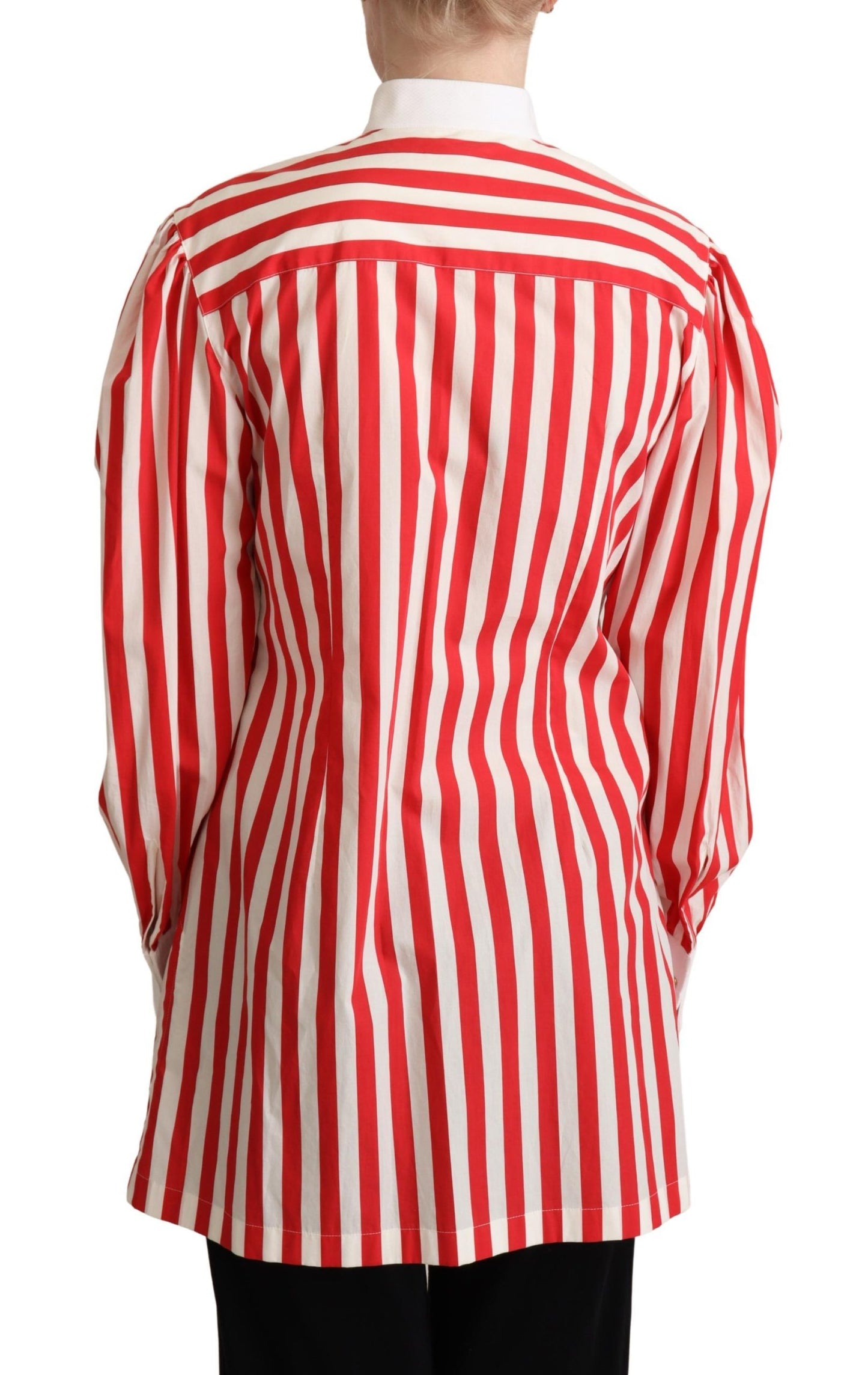 Elegant Red and White Stripe Cotton Polo Top