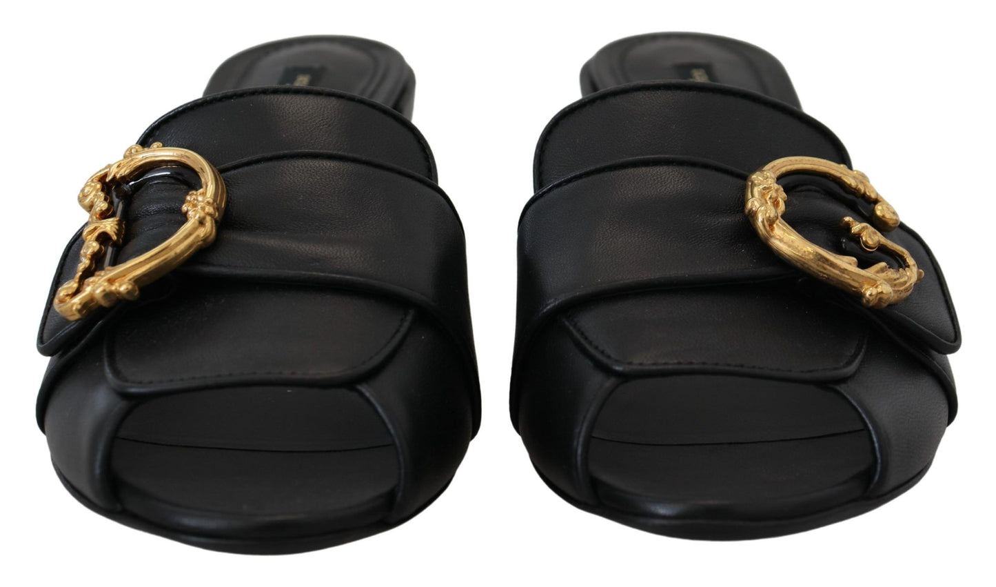 Elegant Black Leather Sandals with DG Emblem
