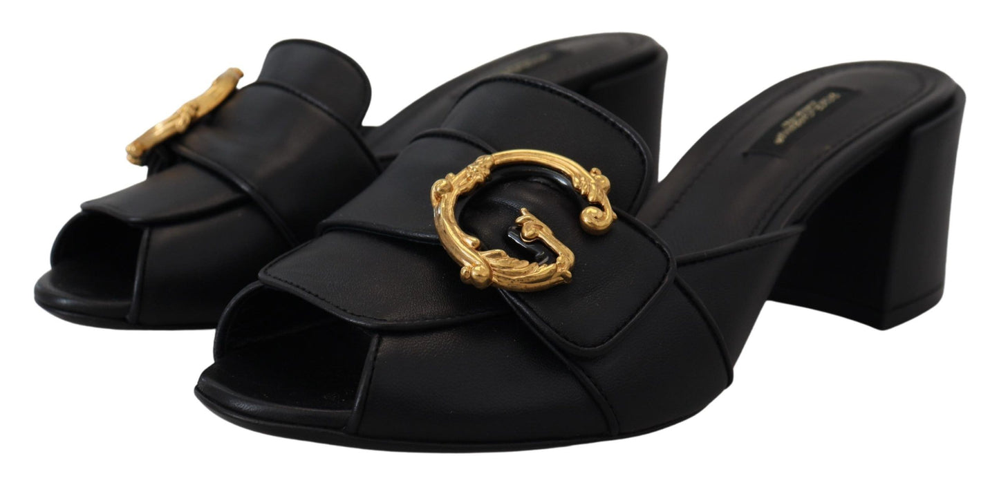 Elegant Black Leather Sandals with DG Emblem