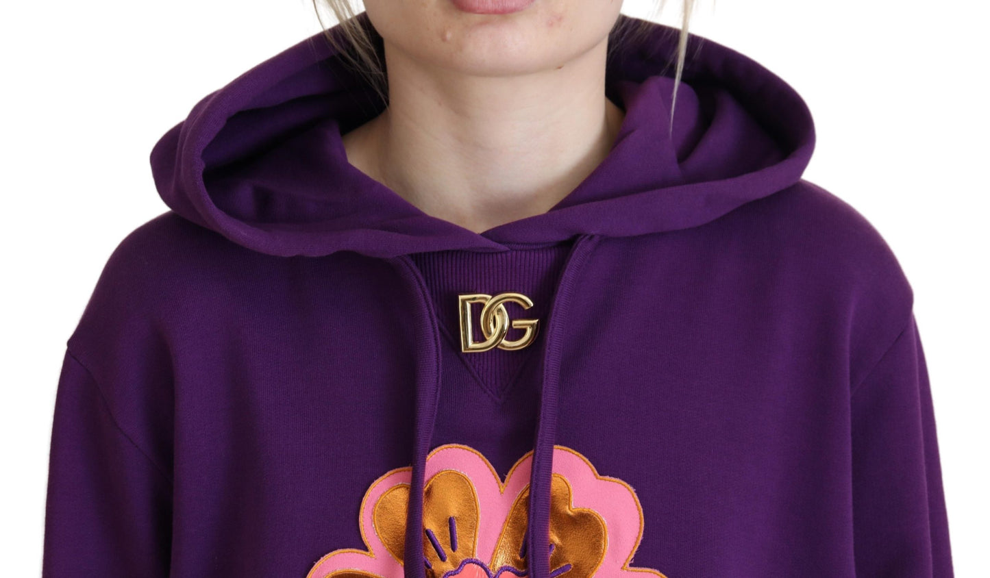 Elegant Floral Hooded Pullover Sweater in Purple