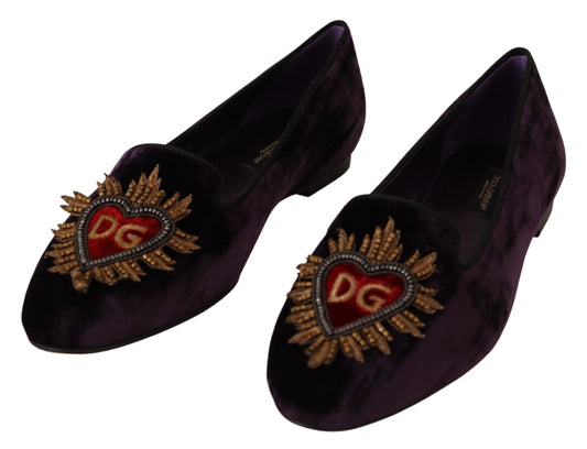 Chic Purple Velvet Loafers with Heart Detail