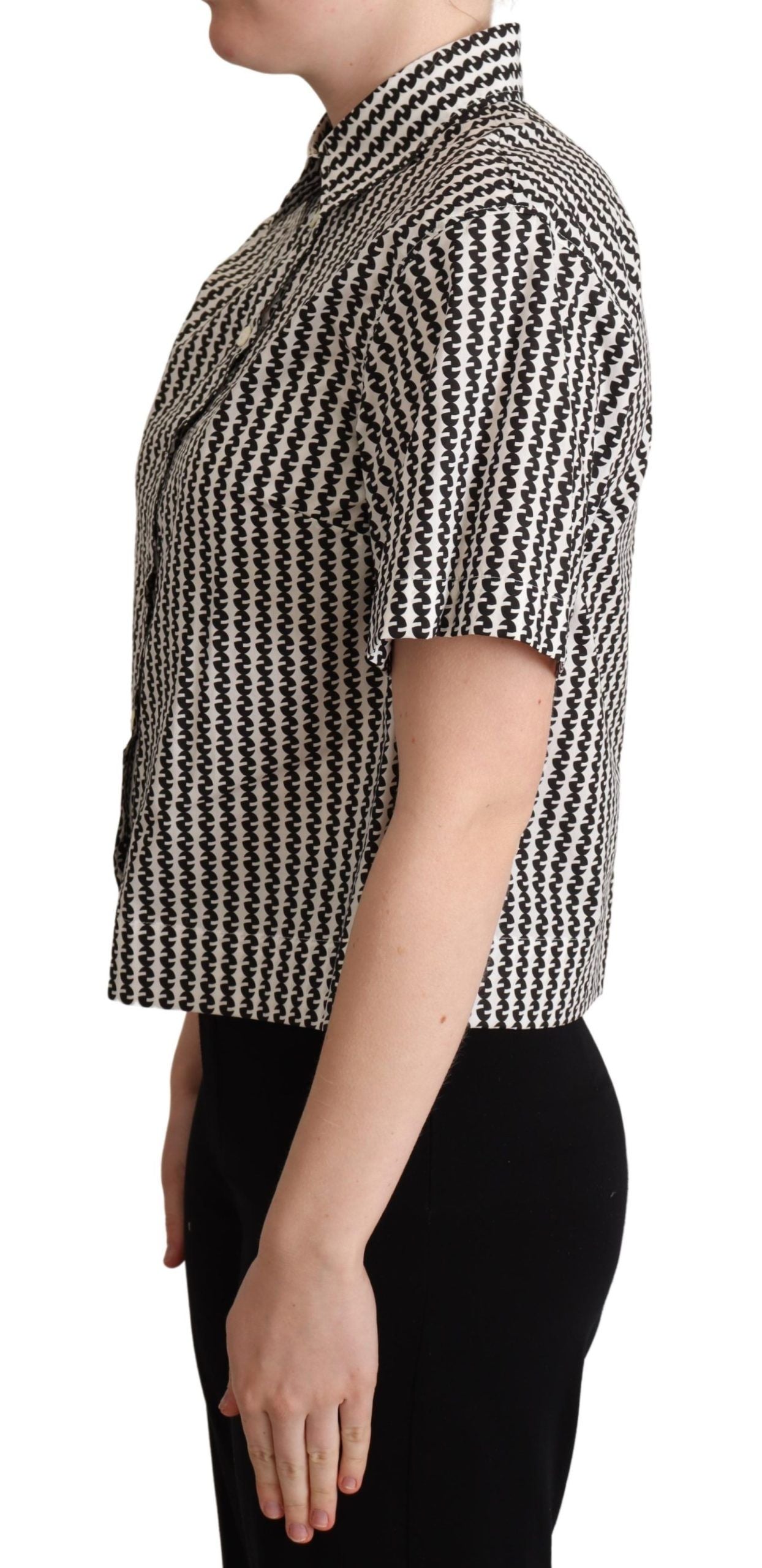 Elegant Black and White Patterned Cotton Polo