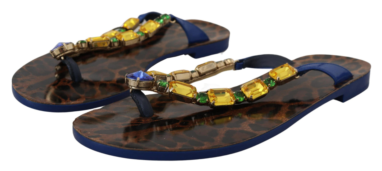 Blue Leopard Crystal Embellished Sandals