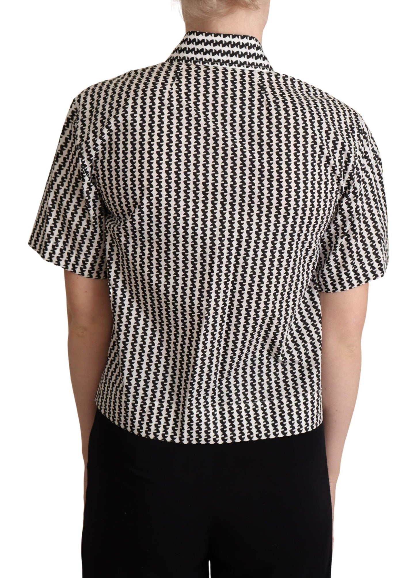 Elegant Black and White Patterned Cotton Polo