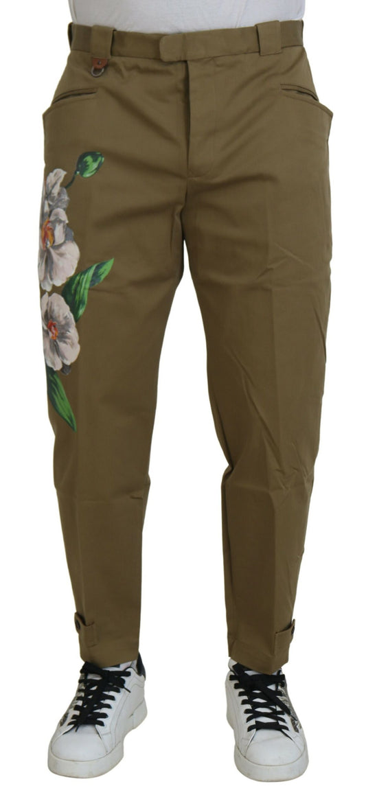 Exquisite Floral Beige Chino Pants