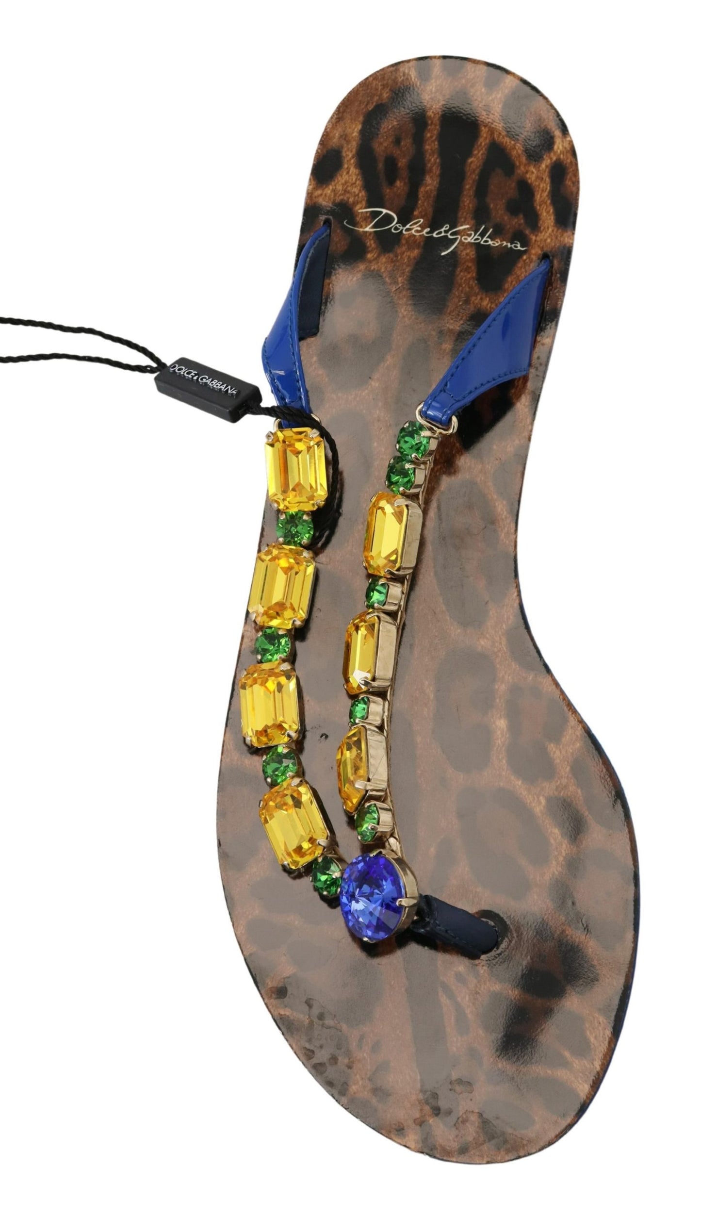 Blue Leopard Crystal Embellished Sandals