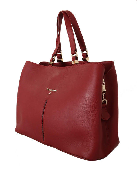 Elegant Red Leather Handbag with Gold Accents