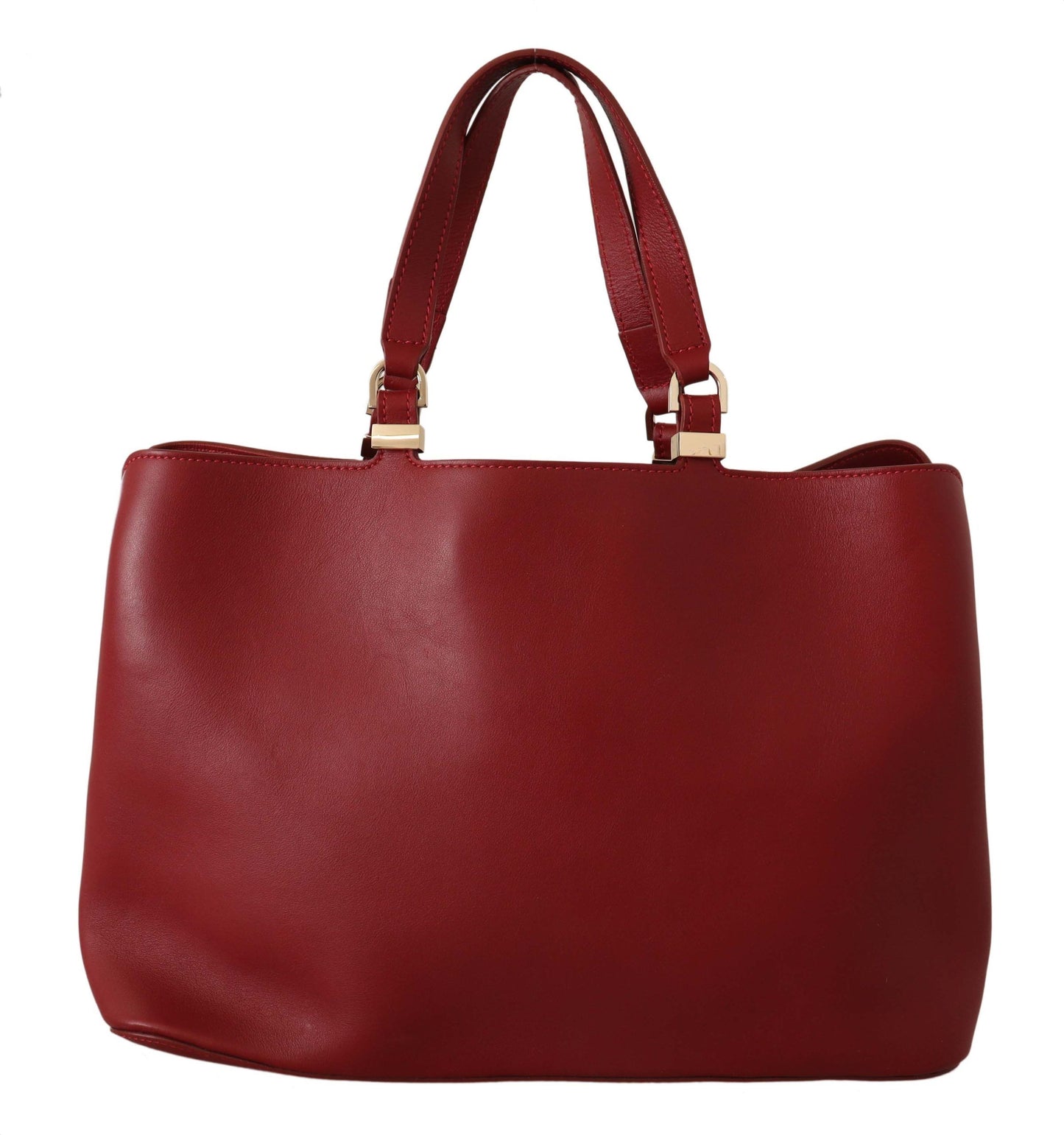 Elegant Red Leather Handbag with Gold Accents