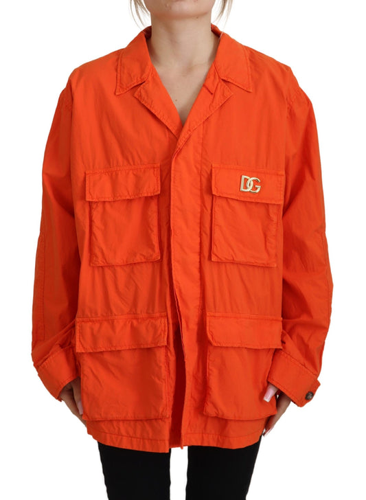 Elegant Orange Cotton Blend Jacket