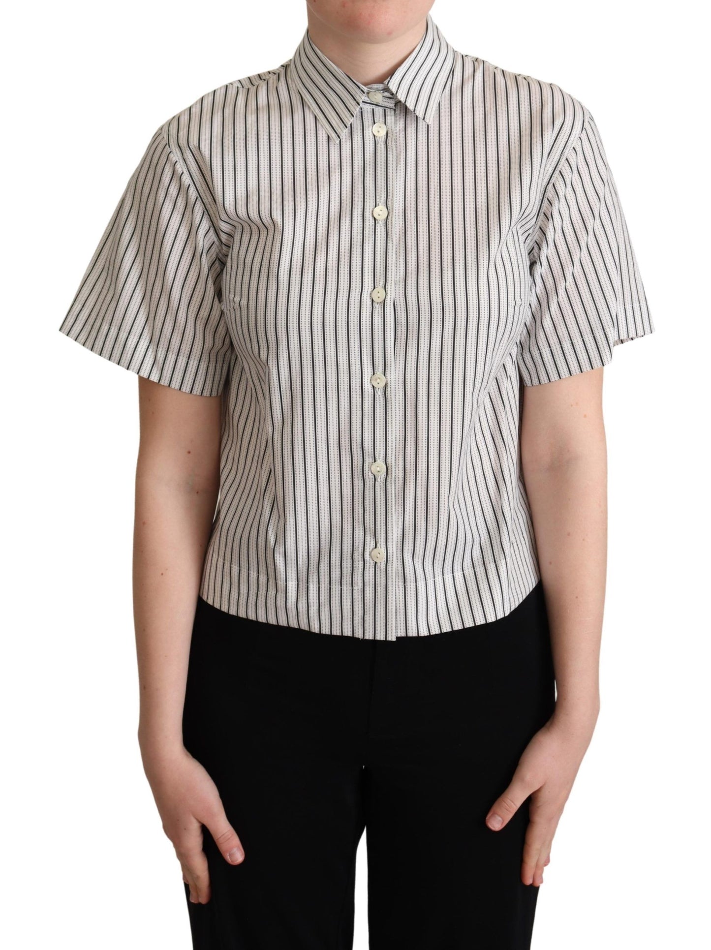 Chic Monochrome Striped Polo Shirt
