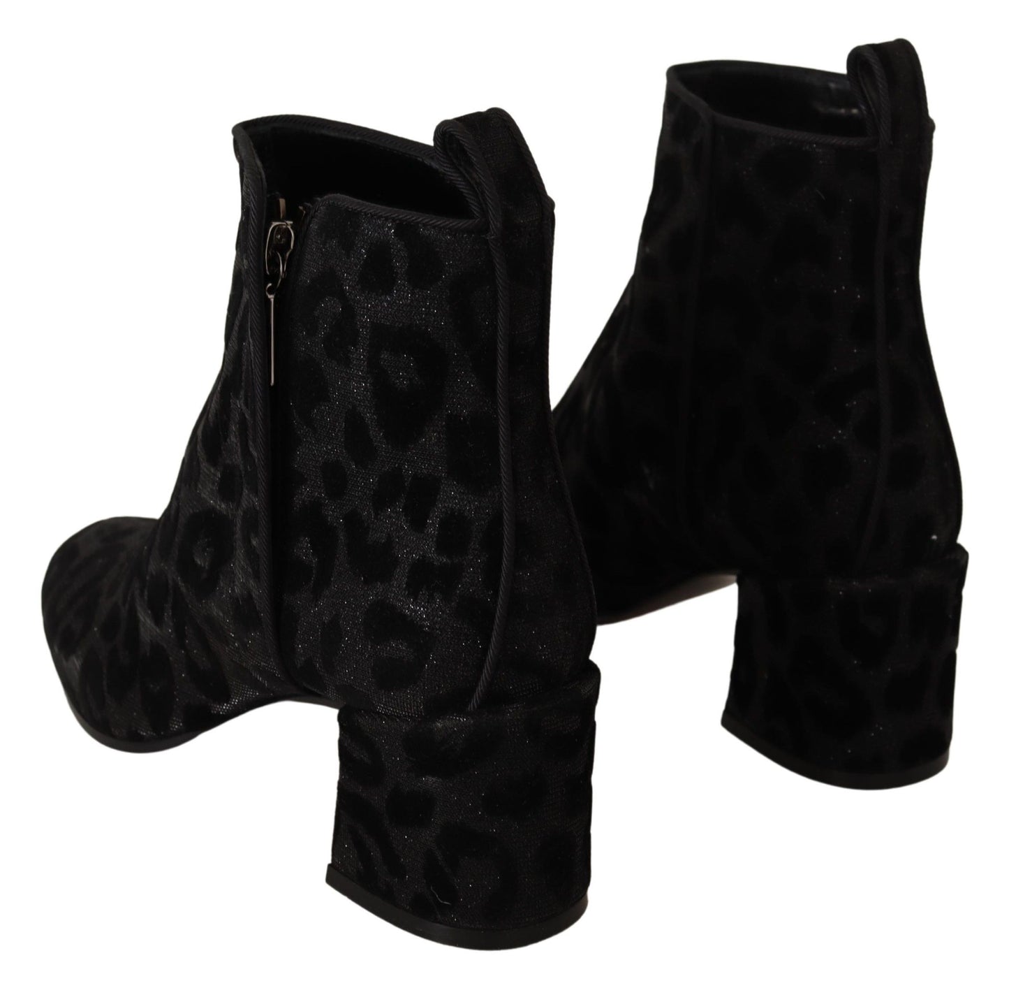 Elegant Black Leopard Night Ankle Boots