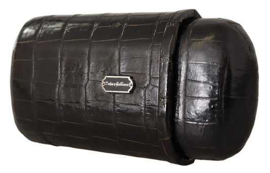 Brown Crocodile Leather Skin Cover Cigar Case Holder