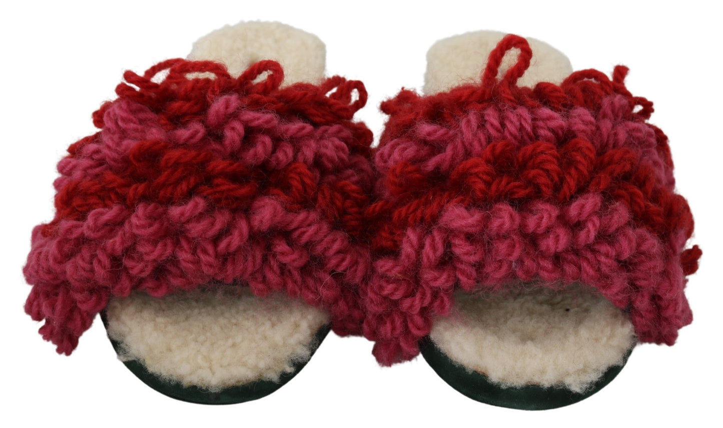 Chic Red Suede Slippers with Shearling Lining