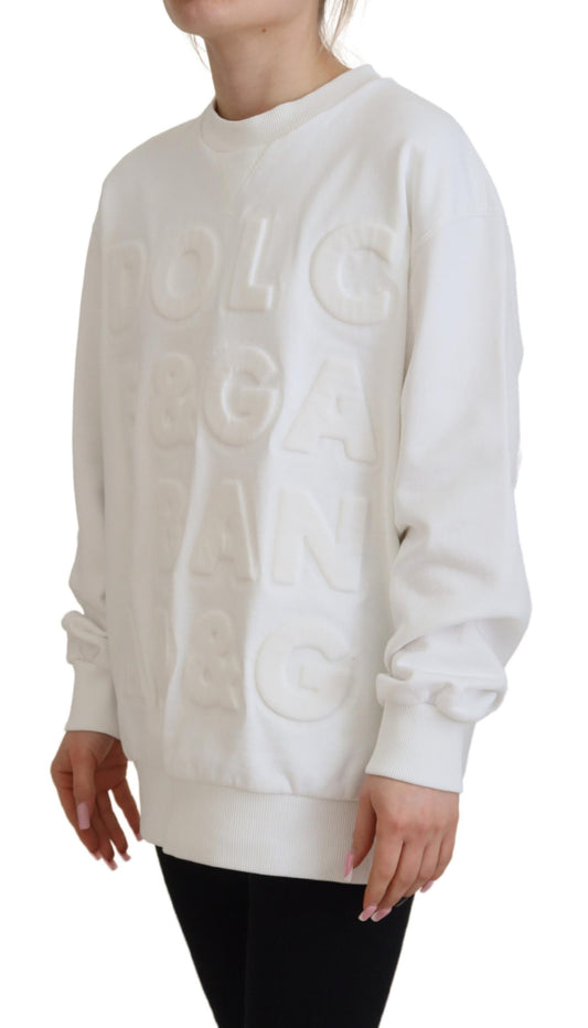 Chic White Cotton Sweatshirt with Logo Embossing