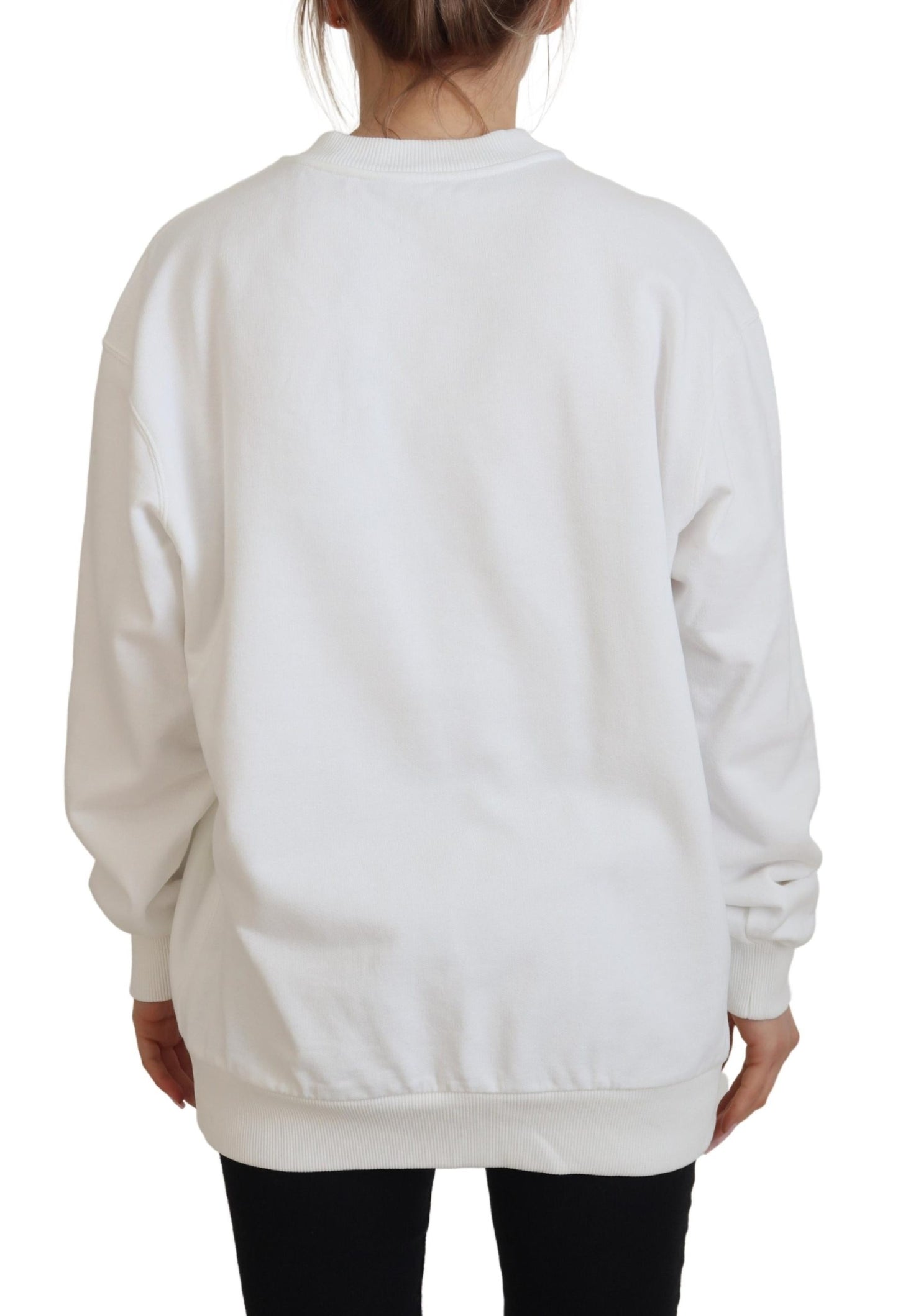 Chic White Cotton Sweatshirt with Logo Embossing