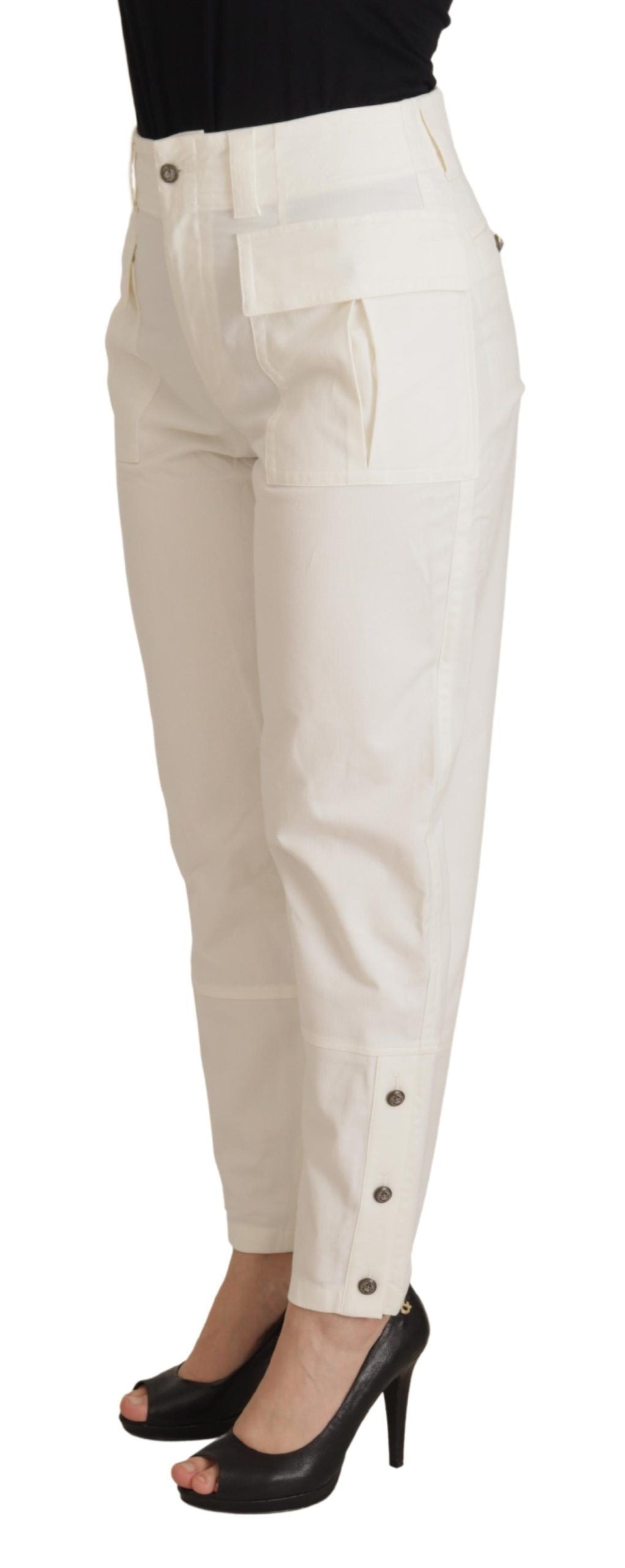 Elegant White High-Waist Tapered Trousers