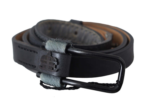 Chic Gray Fur-Trimmed Leather Belt