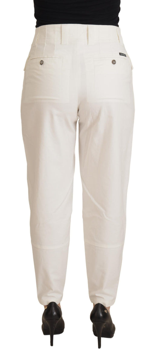 Elegant White High-Waist Tapered Trousers