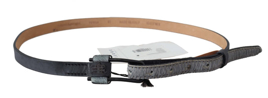 Chic Gray Fur-Trimmed Leather Belt