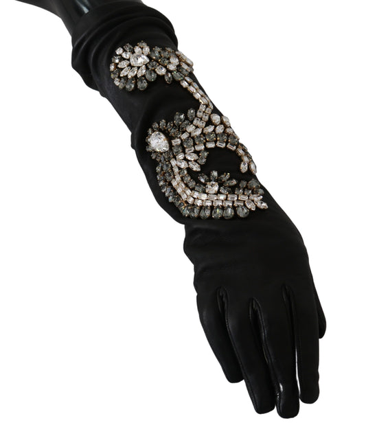 Elegant Crystal Embellished Black Gloves