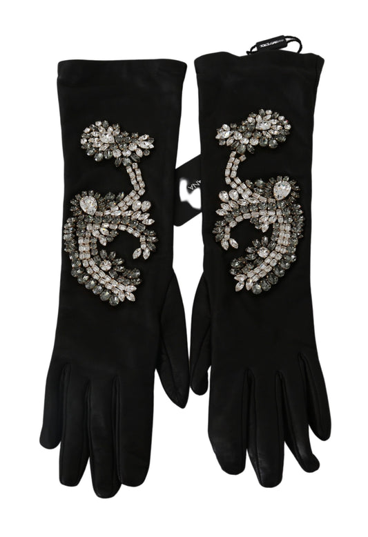 Elegant Crystal Embellished Black Gloves