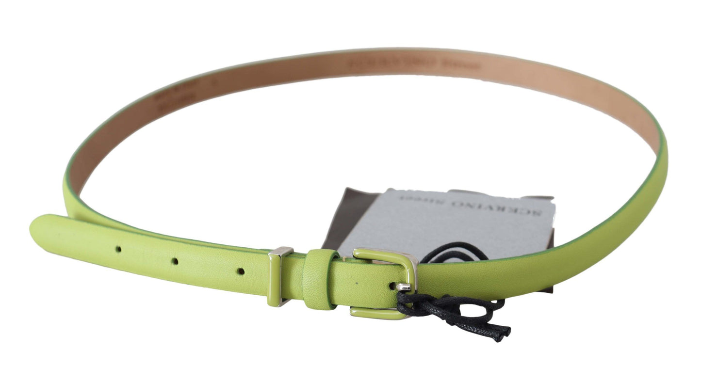 Green Leather Chartreuse Silver Green Buckle Belt