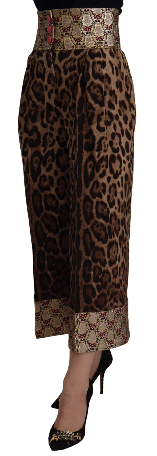 High Waist Cropped Leopard Jacquard Pants