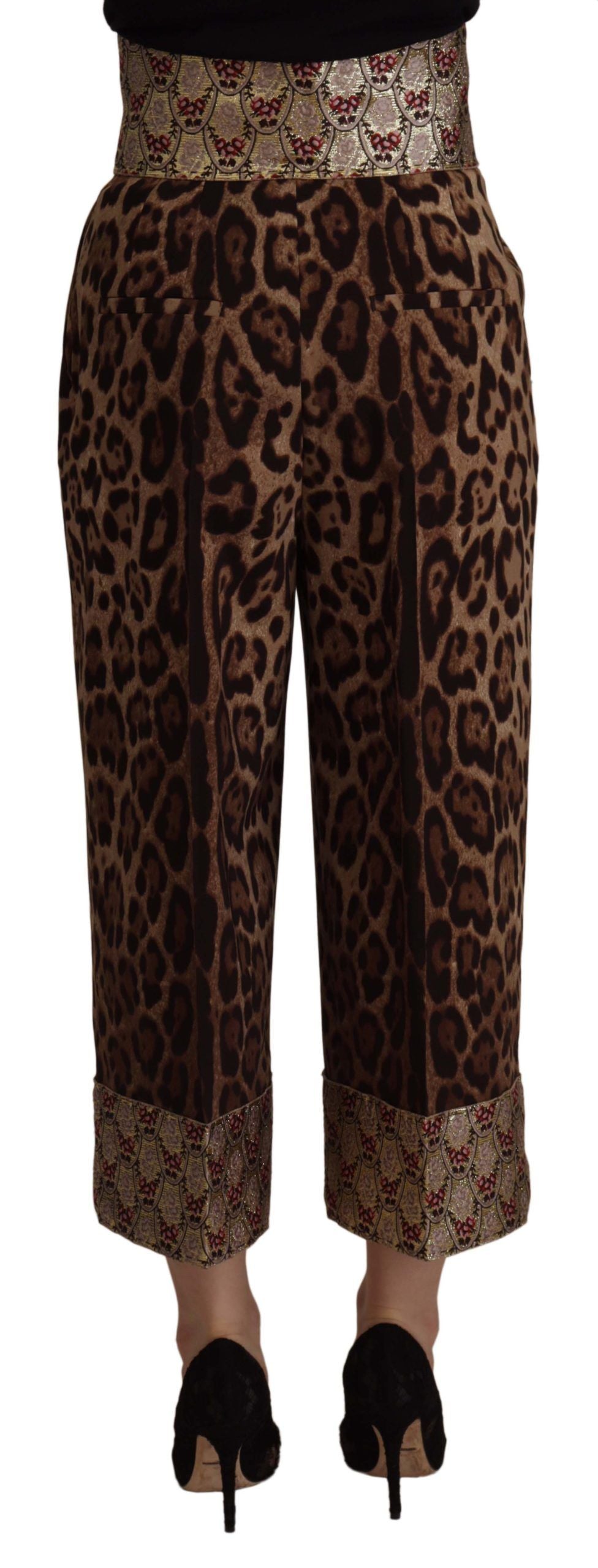 High Waist Cropped Leopard Jacquard Pants