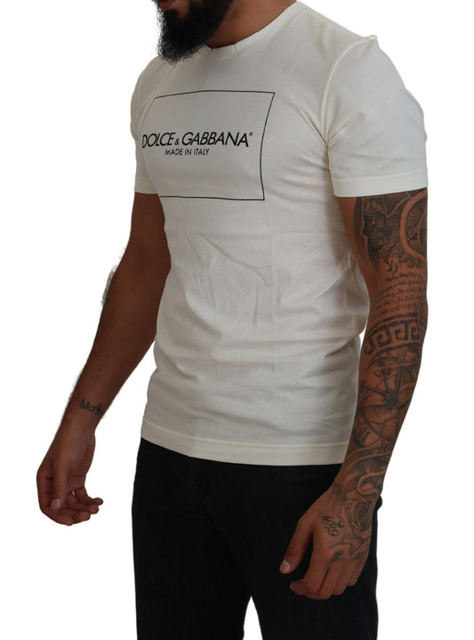 White Cotton Logo Short Sleeve Crew Neck T-shirt