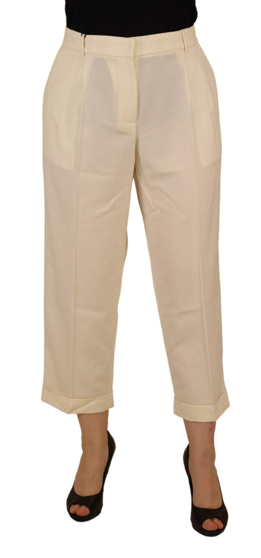 Elegant Ivory High-Waist Wool Pants