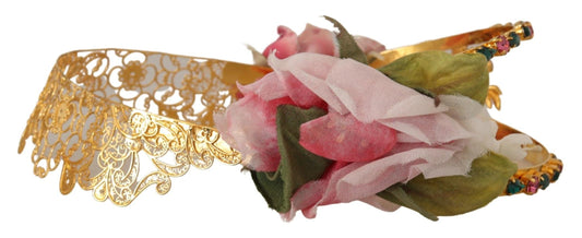 Elegant Gold Tone Brass Rose Crystal Diadem