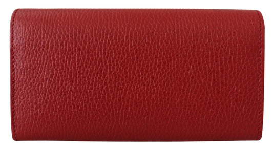 Elegant Red Leather Wallet with Iconic Interlock