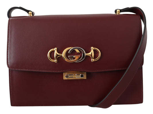Elegant Smooth Leather Shoulder Bag in Dark Red