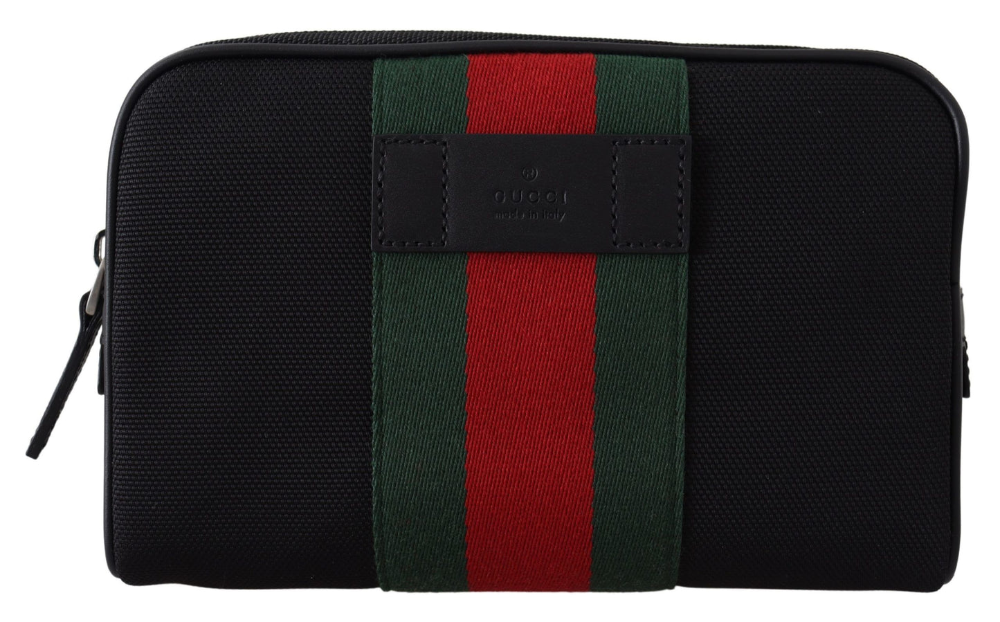 Elegant Black Belt Bag with Iconic Stripes