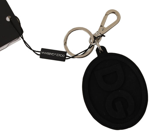 Chic Black Rubber & Brass Logo Keychain