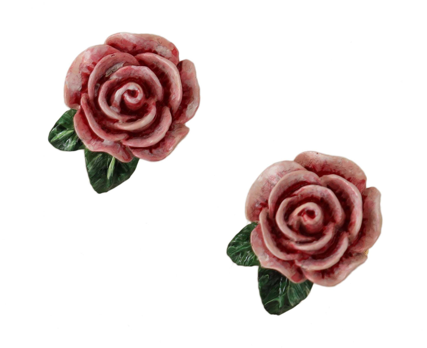 Enchanting Rose Clip Earrings in Pink and Gold