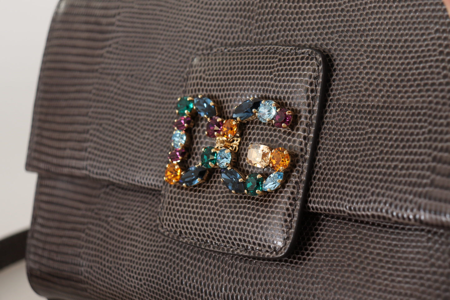 Elegant Gray Crystal-Embellished Shoulder Bag
